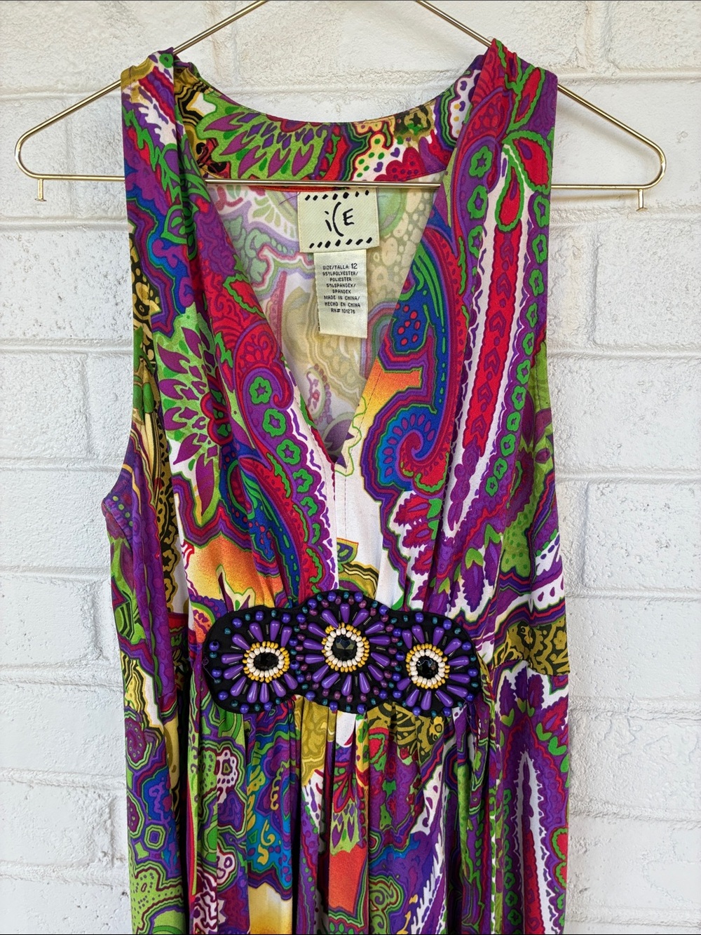 Designer ICE Purple Paisley Multicolor Floral Maxi Dress 12 - Picture 3 of 10